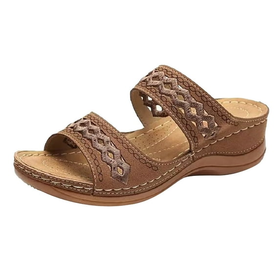 Itsun Womens Platform Wedge Sandals, Women's Arch Support Comfortable Sandals, Friendly Comfort Wedges for the Beach or Casual Wear Brown C