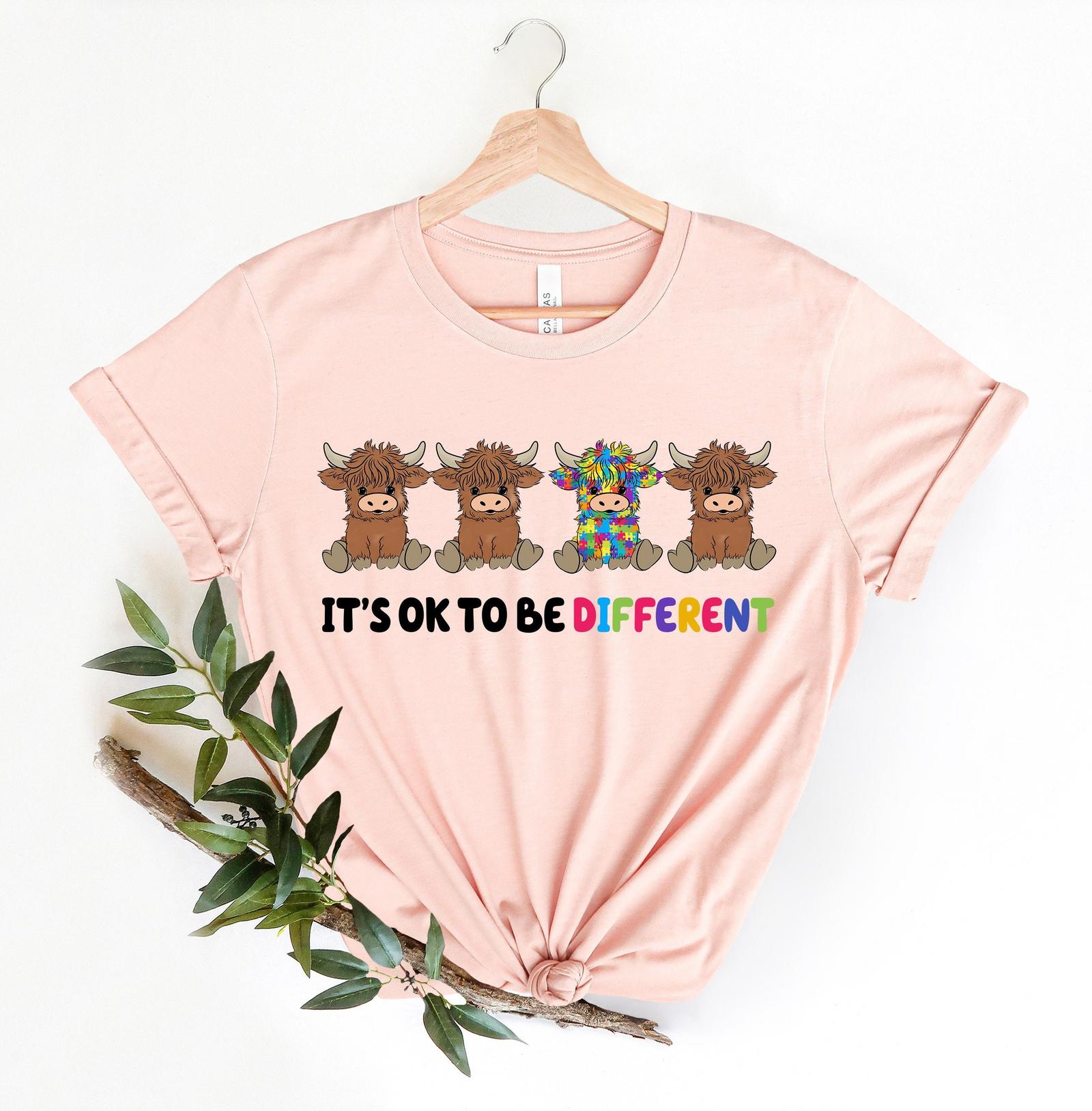 Itu2019s Okay To Be Different Shirt, Highland Cow Autism Shirt, Autism