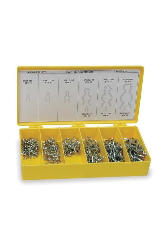 Itw Bee Leitzke Hairpin Clip Asst,Zinc,276 Pcs,9 Sizes WWG-DISPBPXZ276
