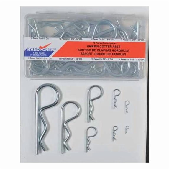 Cotter Pin Assortment, Stainless Steel, Zinc Plated, 74 Pcs