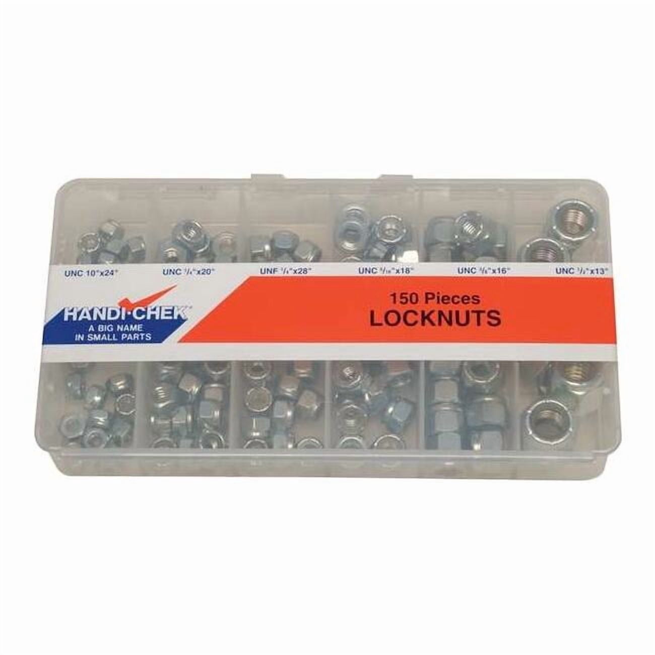 Zinc Plated Finish Steel Standard Hex Nylon Insert Hex Lock Nut Assortment, 150 pcs.