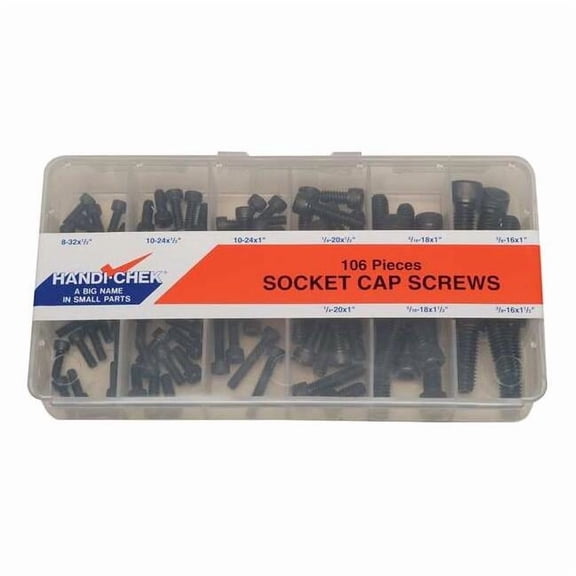 Socket Head Cap Screw Assortment, Alloy Steel, Black Oxide Finish, 106 PCS
