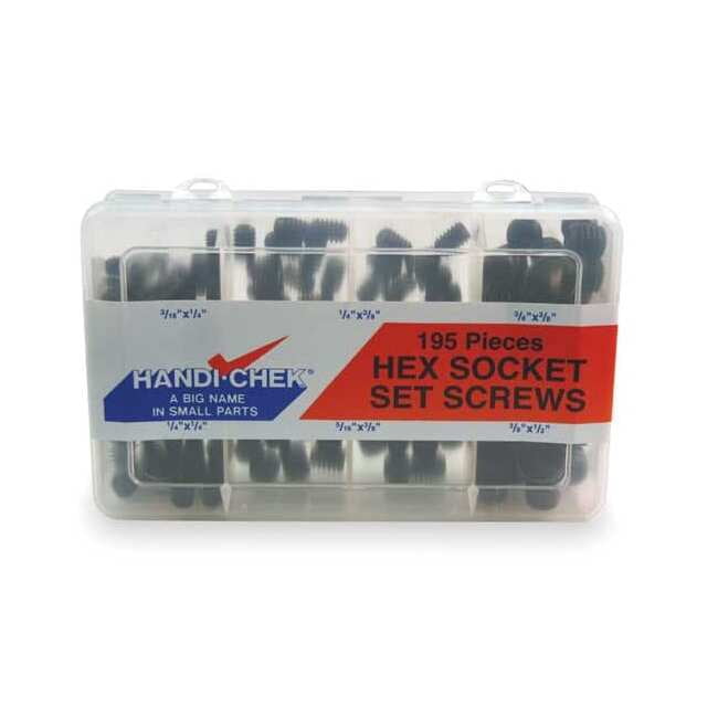 Set Screw Assortment, Alloy Steel, Black Finish Finish, 195 PCS