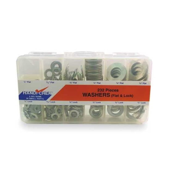 Washer Assortment, ,Steel Zinc Finish, 232 PCS