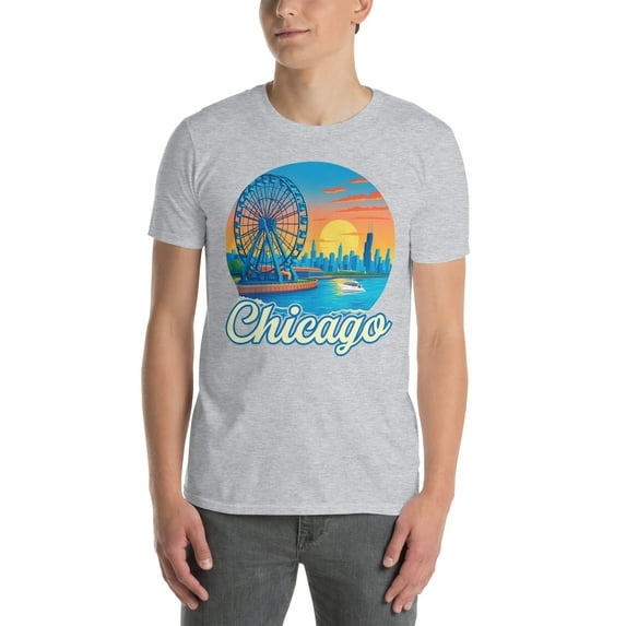 ItzUs Collections Chicago Retro Carnival Unisex Tee Shirt - Men's Sizes S-3XL, Color: Grey (Size S)