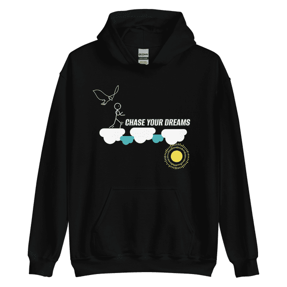 Itzus Collections Graphic Chase Your Dreams Motivational Hoodie, Black Unisex, Size S