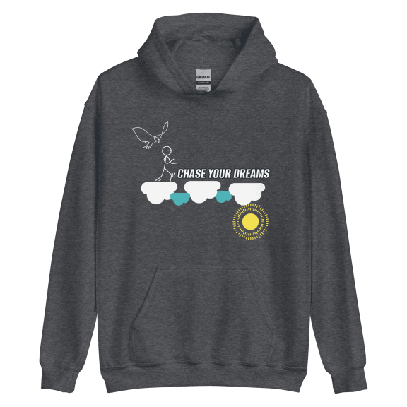 Itzus Collections Graphic Chase Your Dreams Motivational Hoodie, Dark Heather Unisex, Size L