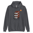 thumbnail image 1 of Itzus Collections Graphic Find Your Fire Motivational Hoodie, Dark Heather Unisex, Size 2XL, 1 of 2
