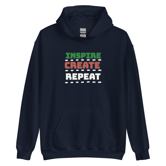 Itzus Collections Graphic Inspire Create Repeat Motivational Hoodie, Navy Unisex, Size M