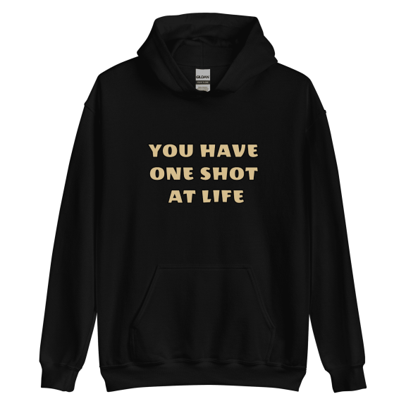 Itzus Collections Graphic One Shot At Life Motivational Hoodie, Black Unisex, Size M
