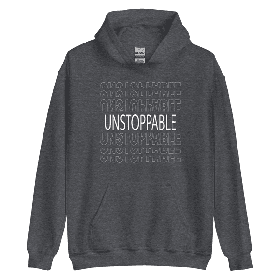 Itzus Collections Graphic Unstoppable Motivational Hoodie, Dark Heather Unisex, Size 2XL