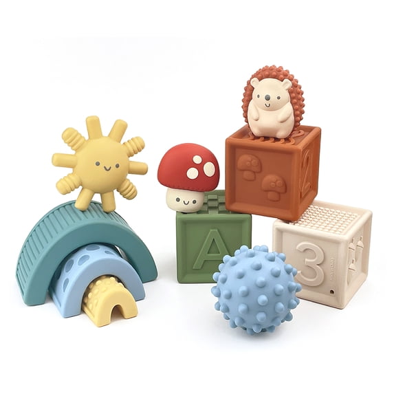 Itzy Ritzy Sensory Blocks Set - Baby Building Blocks 10-Piece Set - Features Soft & Textured Characters - Sensory Toy for Babies & Toddlers Aged 0 Months and Up
