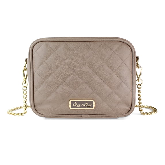 Itzy Ritzy Crossbody Diaper Bag – Chic Crossbody Bag Featuring 6 Pockets and 2 Separate Compartments; Includes Coordinating Changing Pad and Adjustable Shoulder Strap, Taupe