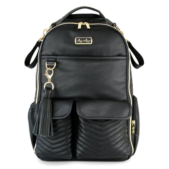 Itzy Ritzy Diaper Bag Backpack – Large Capacity Boss Backpack Diaper Bag Featuring Bottle Pockets, Changing Pad, Stroller Clips and Comfortable Backpack Straps, Black with Gold Hardware