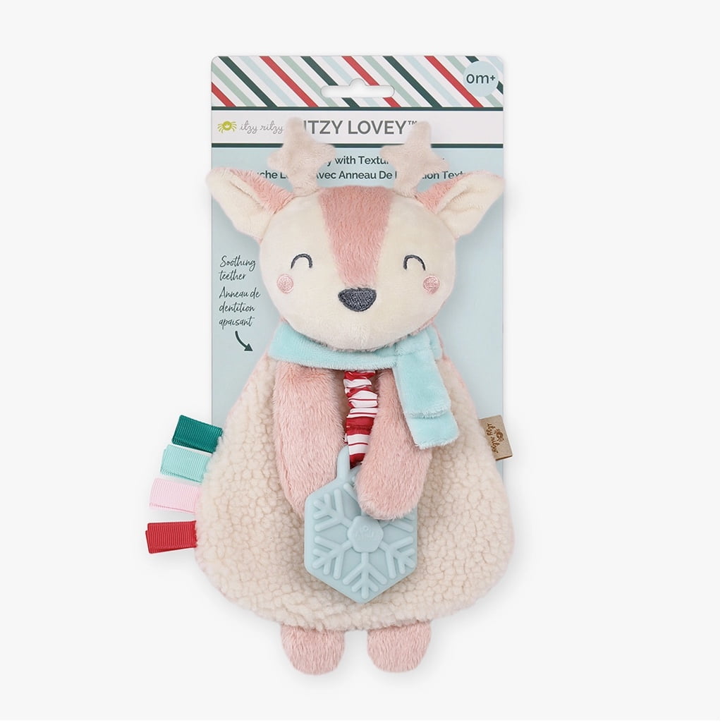 Itzy Ritzy Holiday Lovey Plush + Teether Toy, Pink Reindeer