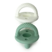 Itzy Ritzy Sweetie Soother Pacifier Set of 2- Silicone Newborn Pacifiers with Collapsible Handle & Two Air Holes for Added Safety; Set of 2 in Green and White, Ages Newborn & Up