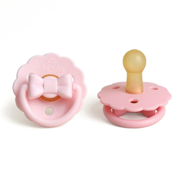Itzy Soother Natural Rubber Pacifier Pink Bows 6-18m