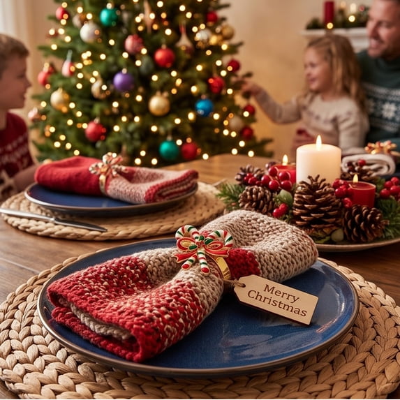 Table Setup Decoration Iuaoueui Christmas Napkin Ring Set of 6 for New Year Table Decor ...