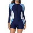 thumbnail image 1 of Iugvhana Athletic Swimsuits for Women Zip Up Long Sleeve One Piece Boyleg Bathing Suit Rash Guard Swimwear Color Block Surfing Wetsuit White S, 1 of 9
