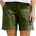 thumbnail image 1 of Iugvhana Bermuda Shorts for Women Elastic High Waist Drawstring Lounge Shorts Solid Button Rolled Hem Casual Soft Loose Wide Leg Comfy Short Pants with Pockets Army Green XXXL, 1 of 6