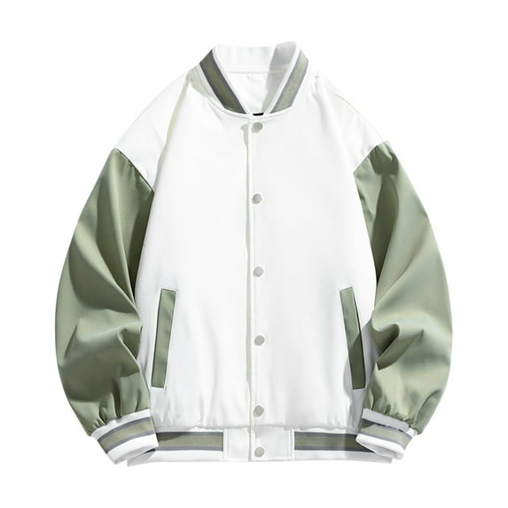 Iugvhana Big and Tall Jackets for Men Loose Fitting Casual Long Sleeve Color Block Coats with Pockets Snap Button Hoodless Outdoor Jacket Coat White XXXXXXL