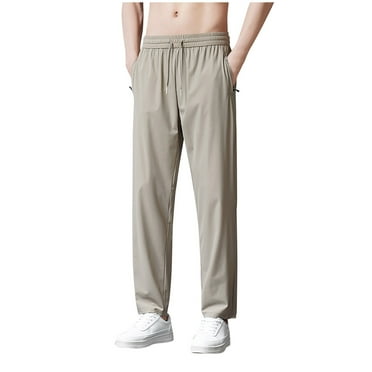 Iugvhana Big & Tall Pants for Men Loose Casual Full Elastic Waist Drawstring Trousers Quick Dry Workout Running Athletic Sweatants with Pockets Khaki XXXL