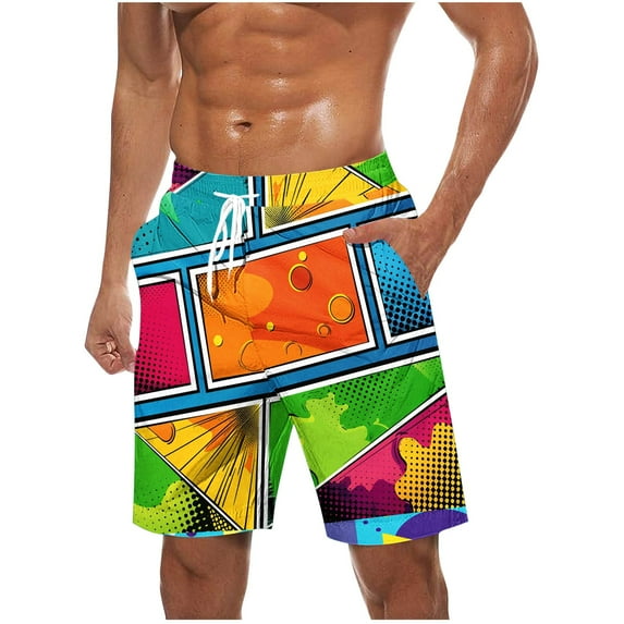 Iugvhana Big and Tall Swim Trunks for Men Hawaiian Tropical Bathing Summer Suit Swimsuits Beach Shorts with Pockets Multicolor#3 XL