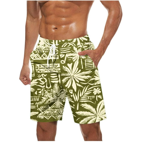 Iugvhana Big and Tall Swim Trunks for Men Hawaiian Tropical Bathing Summer Suit Swimsuits Beach Shorts with Pockets Yellow XXL