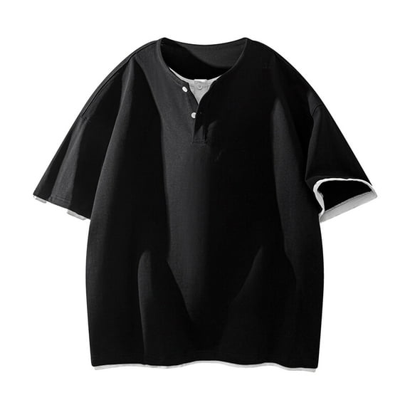 Iugvhana Big and Tall T-Shirts for Men Fashion Jacquard Short Sleeve Crew Neck Tees Solid Color Casual Loose T Shirt Black#1 XL