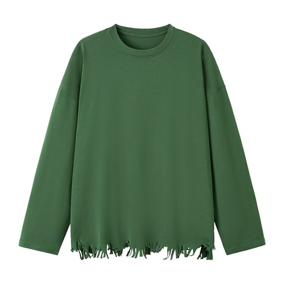 Iugvhana Big and Tall T-Shirts for Men Loose Casual Long Sleeve Round Neck Blouses Shirts Streetwear Trendy Shirt Top Army Green XXXXL