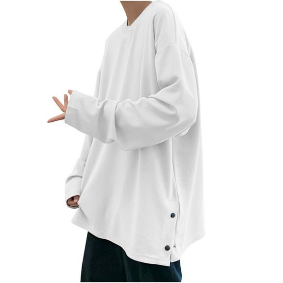 Iugvhana Big and Tall T-Shirts for Men Loose Casual Long Sleeve Round Neck Blouses Shirts Streetwear Trendy Shirt Top White XXXXXL