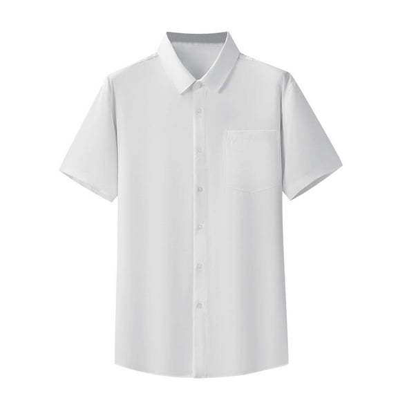 Iugvhana Business Dress Shirts for Men Big and Tall Loose Casual Solid Regular-Fit Button Down Short Sleeve Shirt Summer Office Tops White XXL
