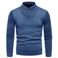 thumbnail image 1 of Iugvhana Button Up Pullover Knit Sweater for Men Slim Casual Business Fake Two Turndown Collar Knitting Sweaters Blue XL, 1 of 8