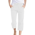thumbnail image 1 of Iugvhana Capris Pants for Women Textured Elastic Waisted Drawstring Summer Casual Pants Straight Leg Loose Capri Pants with Pockets White M, 1 of 6