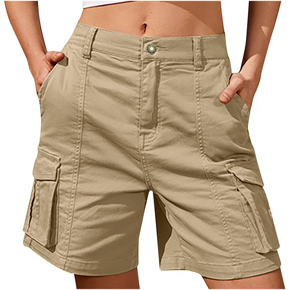 Iugvhana Cargo Shorts for Women Summer Casual Straight Leg Relaxed Fit Multiple Pockets Comfortable Durable Outdoor Hiking Travel Shorts Khaki XL