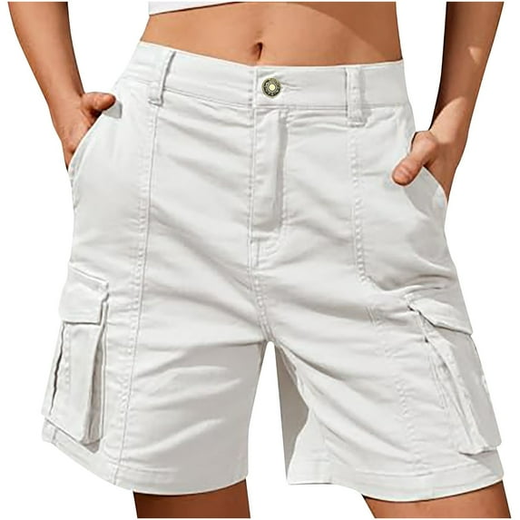 Iugvhana Cargo Shorts for Women Summer Casual Straight Leg Relaxed Fit Multiple Pockets Comfortable Durable Outdoor Hiking Travel Shorts White M