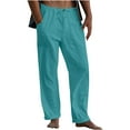 thumbnail image 1 of Iugvhana Casual Cotton Linen Pants for Men Regular-Fit Solid Colour Pockets Elastic Waist Drawstring Long Pants Breathable Comfy Linen Trousers Light Blue L, 1 of 5