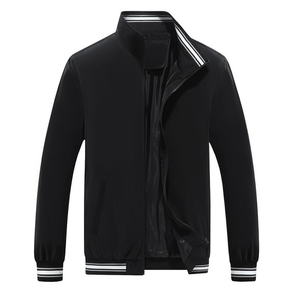 Iugvhana Casual Jackets for Men Lightweight Long Sleeve Full Zipper Outerwear Coat Big and Tall Leisure Outdoor Jacket Black L