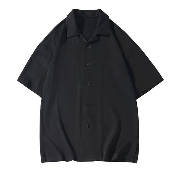 Iugvhana Casual Loose Shirts for Men Summer Short Sleeve Button Down Shirt Turndown Collar Tops Oversized Outdoors T-Shirts Black#3 XXXL