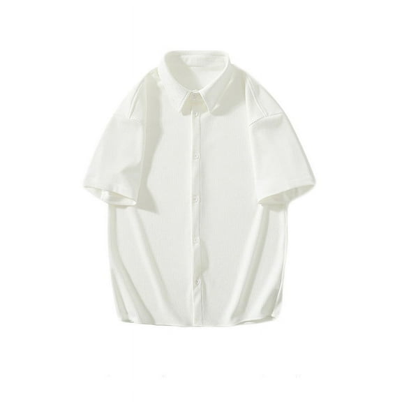 Iugvhana Casual Loose Shirts for Men Summer Short Sleeve Button Down Shirt Turndown Collar Tops Oversized Outdoors T-Shirts White#1 M