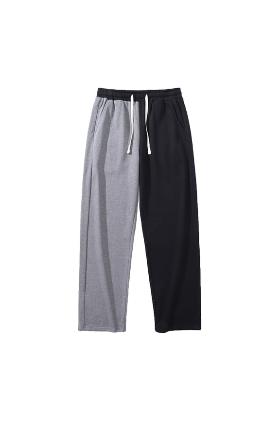 Color Blocking Pants for Men Knitting Cotton Winter Warm Elastic Waist Jogger Drawstring Trousers Casual Loose Fit Wide Leg Full Pants Black L