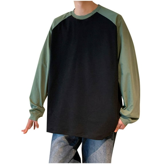 Iugvhana Color Blocking Round-Neck Sweatshirts for Men Casual Versatile Base T-Shirts Long Sleeve Comfort Fleece Sweatshirt Black XXXXL