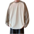 thumbnail image 1 of Iugvhana Color Blocking Round-Neck Sweatshirts for Men Casual Versatile Base T-Shirts Long Sleeve Comfort Fleece Sweatshirt Khaki M, 1 of 2