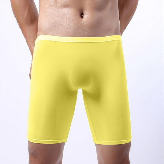 Iugvhana Compression Shorts for Men Running Sport Shorts Athletic Workout Underwear Performance Anti Chafing Boxer Briefs Yellow XL