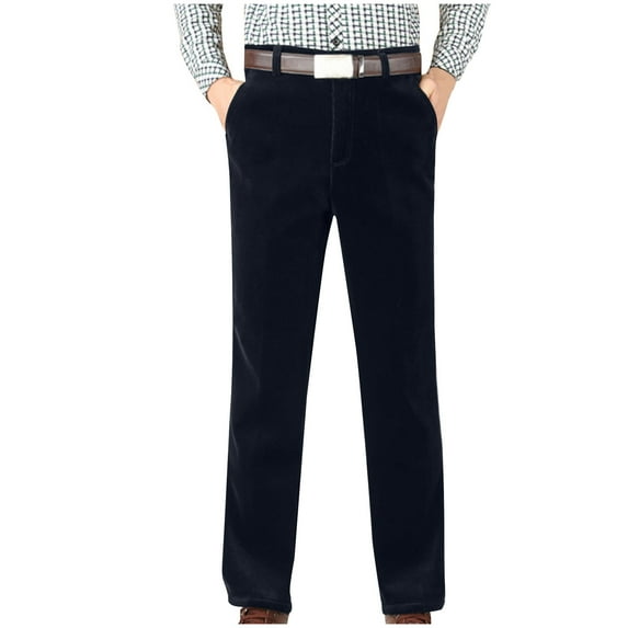 Iugvhana Corduroy Trousers for Men Casual Business Straight Leg Full Length Pants Fashion Solid Colour Leisure Comfortable Dress Pants Dark Blue XL
