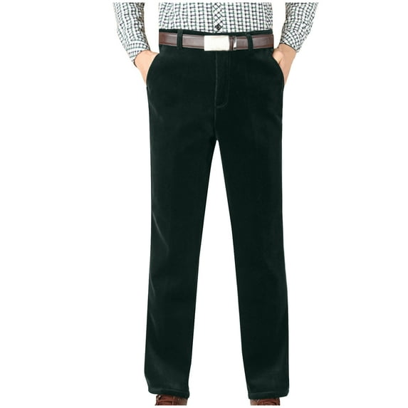 Iugvhana Corduroy Trousers for Men Casual Business Straight Leg Full Length Pants Fashion Solid Colour Leisure Comfortable Dress Pants Green S