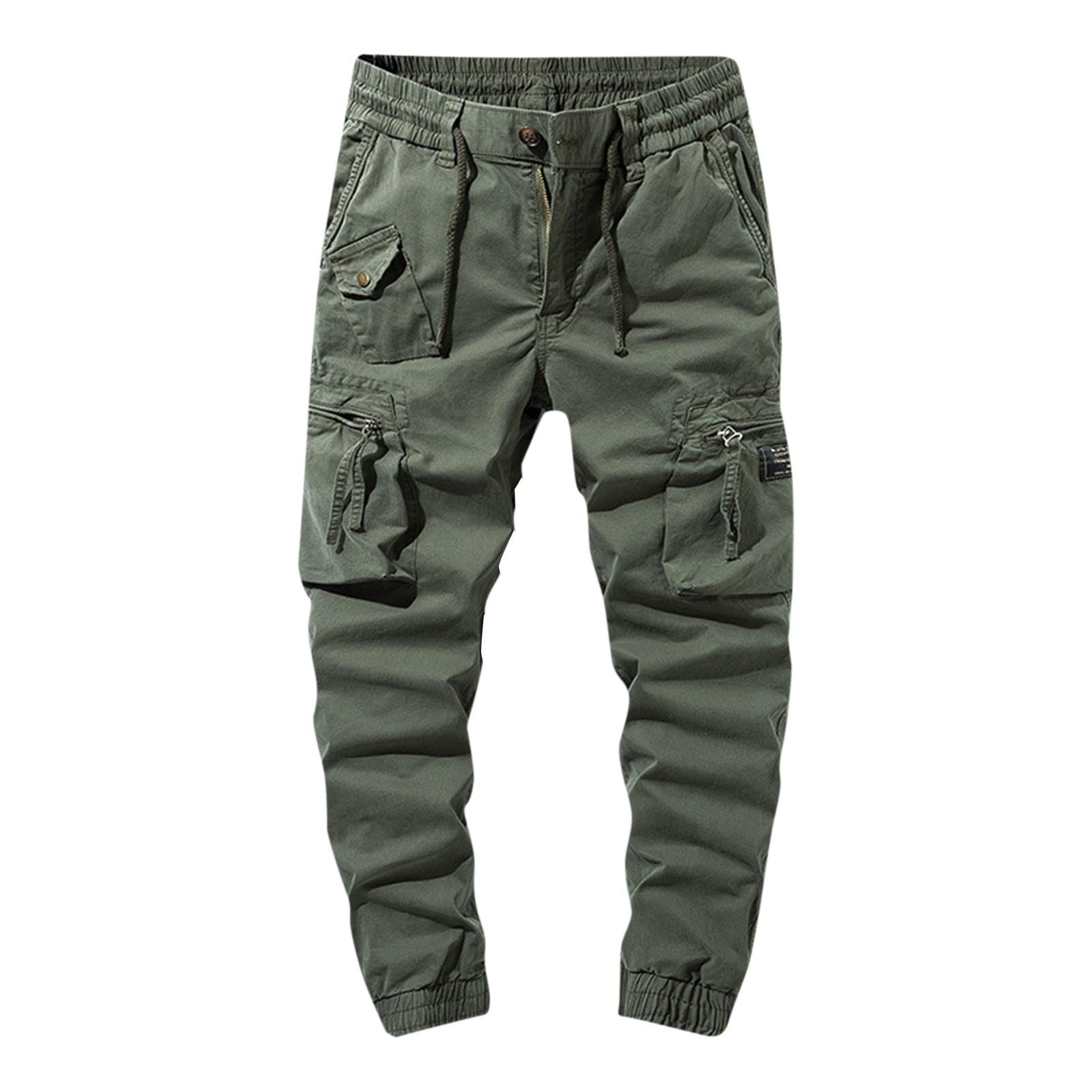Iugvhana Cotton Cargo Pants for Men Multi Pockets Leisure Outdoors