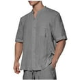 thumbnail image 1 of Iugvhana Cotton Linen Shirts for Men Short Sleeve Round Neck Pocket Shirt Button Down Shirts Summer Beach Tee Shirt Top Dark Gray XL, 1 of 7