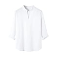 thumbnail image 1 of Iugvhana Cotton Shirts for Men Casual Solid Color Long Sleeve T-Shirt Relaxed Fit V Neck Pullover Tees Tops with Pocket White M, 1 of 6