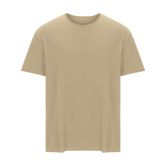 Iugvhana Cotton T-Shirts for Men Big and Tall Loose Casual Round Neck T-Shirt Regular Fit Solid Short Sleeve Tees Tops Beige L